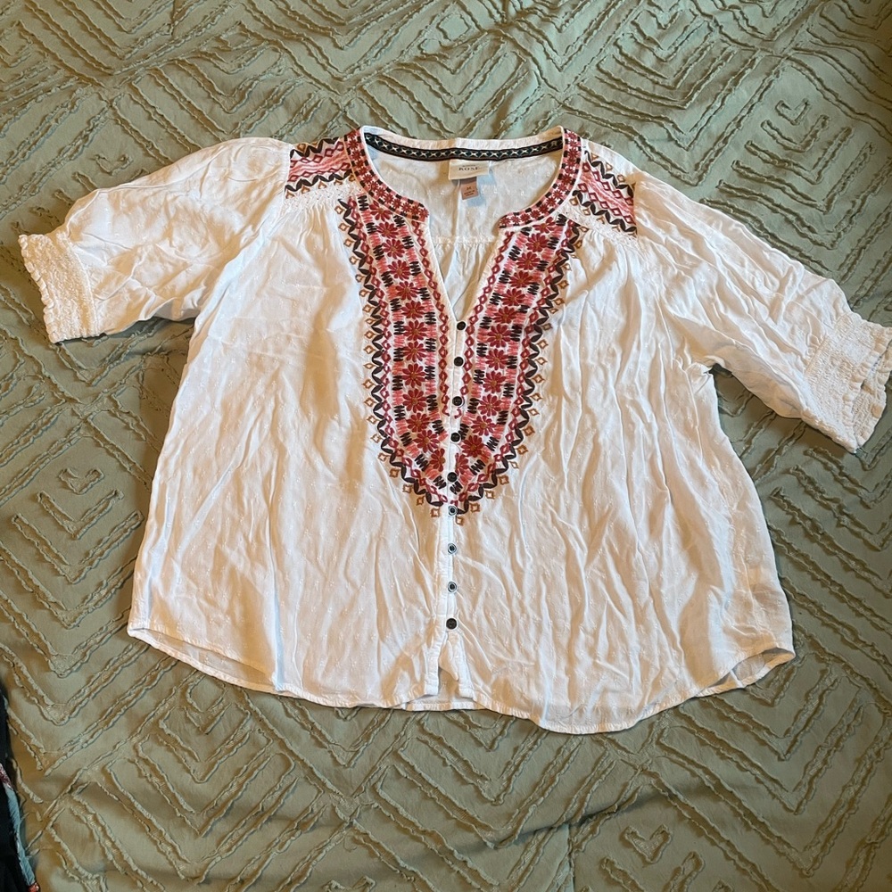 Knox Rose White Pink and Red boho embroidered top